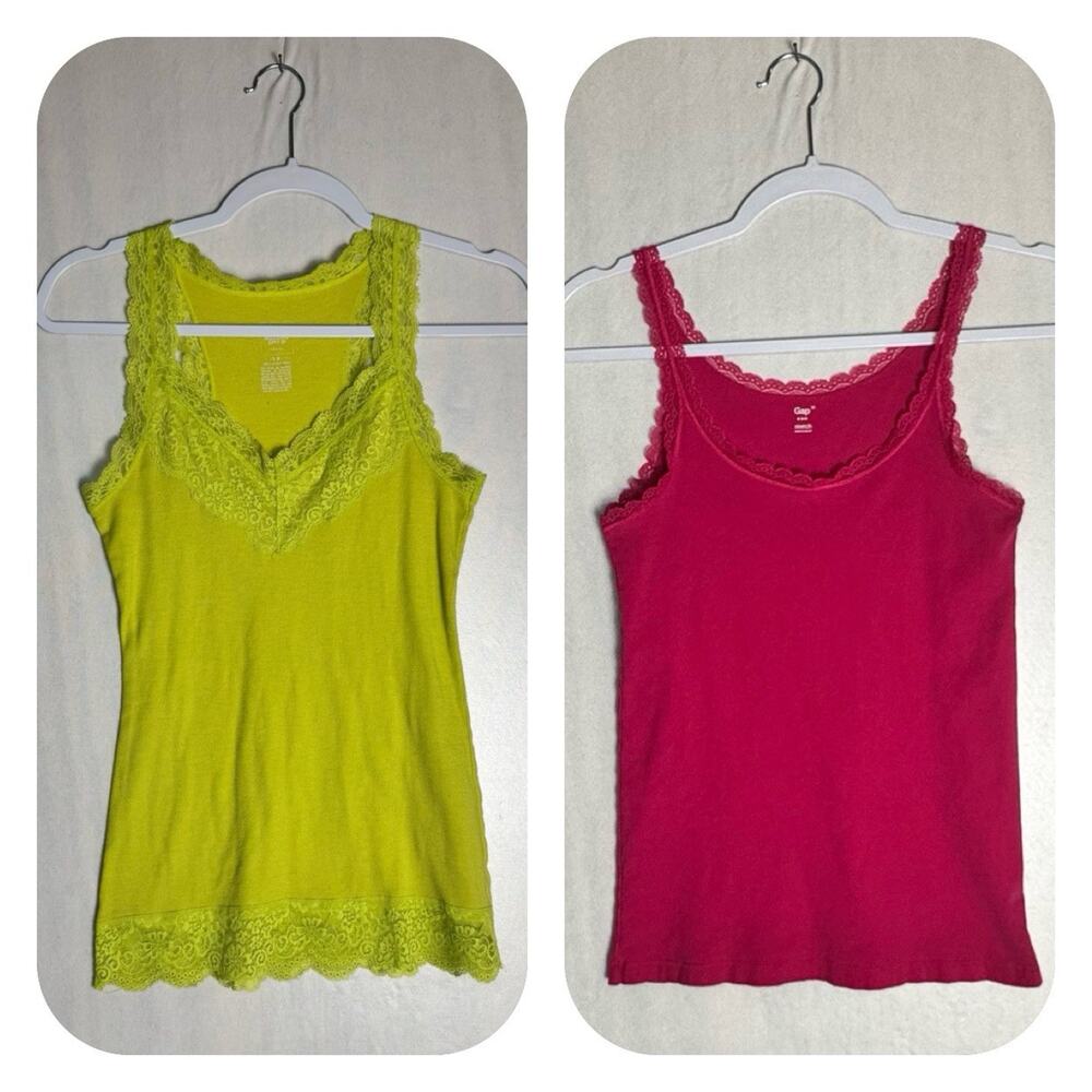 Y2K Womens Lace Cami Tank Top Lot Pink Yellow 2000s Fairy Mall Girl Size Medium